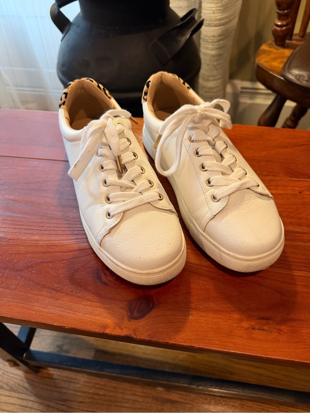 MIA White Sneakers with Leopard Trim
